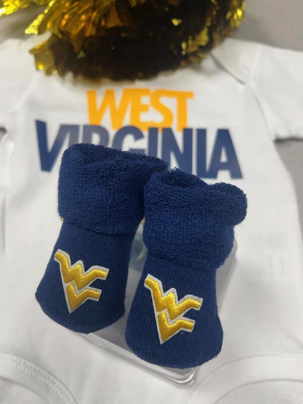 WVU Baby Booties Navy with WV Logo