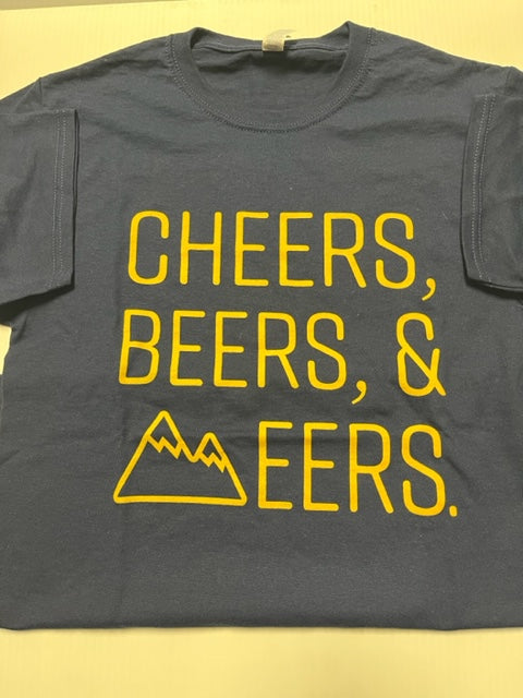 West Virginia Cheers, Beers &amp; EERS Unisex T-shirt Navy/Gold